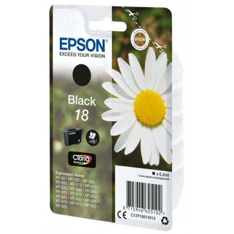 Epson 18 - 5.2 ml - black - original - ink cartridge - for Expression Home XP-212, 215, 225, 312, 315, 322, 325, 412, 415, 422, 425 - 1
