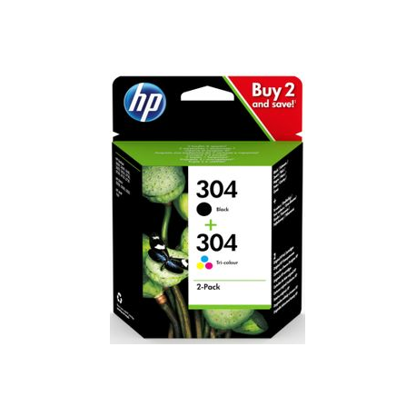 HP 304 - 2-pack - colour (cyan, magenta, yellow), pigmented black - original - ink cartridge - for AMP 130; Deskjet 26XX, 37XX; ENVY 50XX - 5