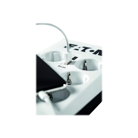 Eaton Protection Box 8 USB Tel@ Din - Surge protector - AC 220-250 V - 2500 Watt - output connectors: 8 - white - 2