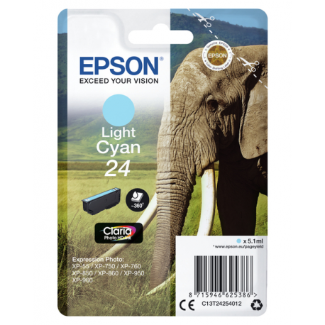 Epson 24 - 5.1 ml - light cyan - original - ink cartridge - for Expression Photo XP-55, 750, 760, 850, 860, 950, 960, 970; Expression Premium XP-750, 850 - 7