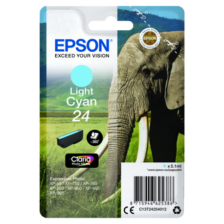 Epson 24 - 5.1 ml - light cyan - original - ink cartridge - for Expression Photo XP-55, 750, 760, 850, 860, 950, 960, 970; Expression Premium XP-750, 850 - 10