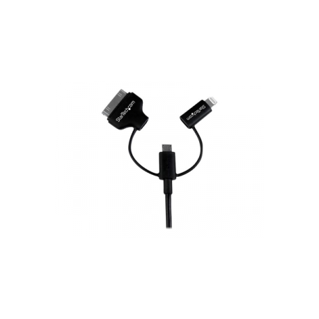 StarTech.com 1m 3 ft Black Apple 8-pin Lightning or 30-pin Dock Connector or Micro USB to USB Cable for iPhone iPod iPad - Charge & Sync (LTADUB1MB) - Charging  /  data cable - Apple Dock, Micro-USB Type B, Lightning male to USB male - 1 m - double shielded - black - for P / N: ST4CU424, ST4CU424EU, ST4CU424UK, ST8CU824 - 0