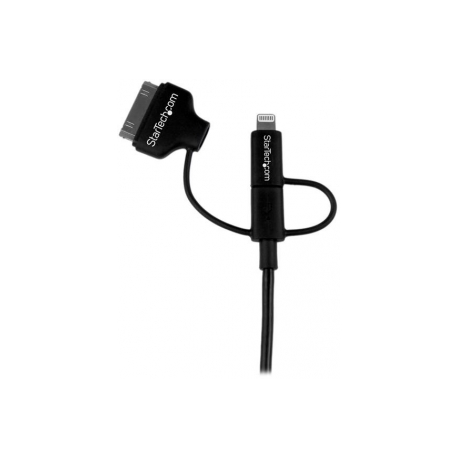 StarTech.com 1m 3 ft Black Apple 8-pin Lightning or 30-pin Dock Connector or Micro USB to USB Cable for iPhone iPod iPad - Charge & Sync (LTADUB1MB) - Charging  /  data cable - Apple Dock, Micro-USB Type B, Lightning male to USB male - 1 m - double shielded - black - for P / N: ST4CU424, ST4CU424EU, ST4CU424UK, ST8CU824 - 9
