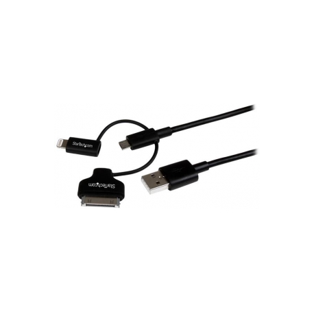 StarTech.com 1m 3 ft Black Apple 8-pin Lightning or 30-pin Dock Connector or Micro USB to USB Cable for iPhone iPod iPad - Charge & Sync (LTADUB1MB) - Charging  /  data cable - Apple Dock, Micro-USB Type B, Lightning male to USB male - 1 m - double shielded - black - for P / N: ST4CU424, ST4CU424EU, ST4CU424UK, ST8CU824 - 10
