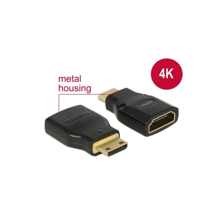 Delock Adapter High Speed HDMI with Ethernet - HDMI Mini-C male > HDMI-A female 4K - HDMI adapter - HDMI female to mini HDMI male - black - 4K support - 0