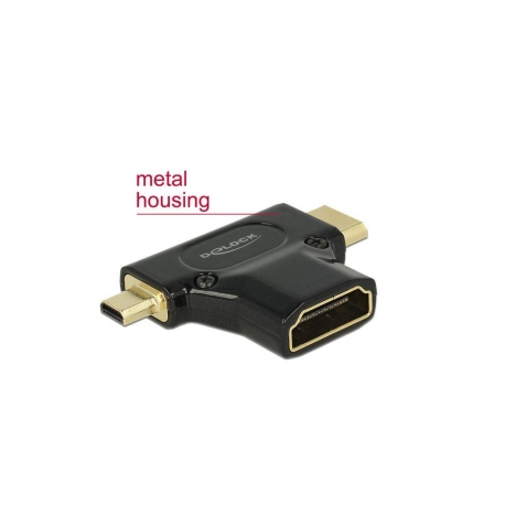 Delock Adapter High Speed HDMI with Ethernet - HDMI-A female > HDMI Mini-C male + Micro-D male - HDMI adapter - mini HDMI, micro HDMI male to HDMI female - black - 0