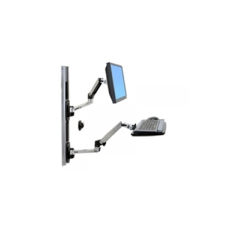 Ergotron LX Wall Mount System - Mounting kit (wall arm, mouse holder, 2 track covers, keyboard arm, 2 cable channels, wrist rest, wall track 10", wall track 34", CPU spacer, CPU and arm track mount bracket kits, medium CPU holder) - for LCD display  /  PC equipment (Constant Force motion) - polished aluminium - screen size: up to 32" - 0