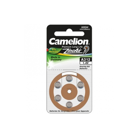 Camelion Zinc Air Celles 1.4V A312/ZL312, 6-pack, "no mercury" - 0