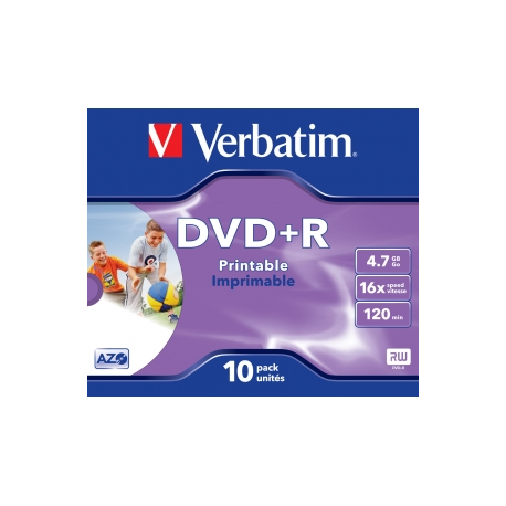 Verbatim DVD+R 4.7GB 16X AZO jewel box WIDE PRINTABLE - 43508