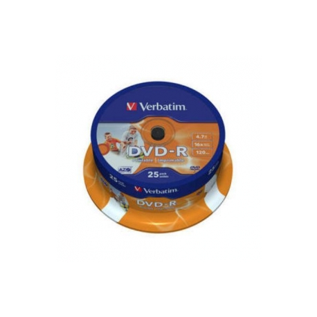 Verbatim DVD-R 4.7GB 16X 25pack AZO cake box WIDE PRINTABLE - 43538