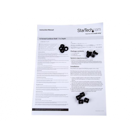 StarTech.com 1U Vented Server Rack Cabinet Shelf, 7in Deep Fixed Cantilever Tray, Rackmount Shelf for 19" AV / Data / Network Equipment Enclosure w /  Cage Nuts & Screws, 44lbs Weight Capacity - 1U Vented Rack Shelf (CABSHELF1U7V) - Rack shelf - black - 1U - 7" - 2