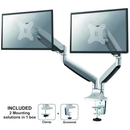 Neomounts by Newstar Select NM-D750D - Mounting kit - for 2 LCD displays (full-motion) - silver - screen size: 10"-32" - clamp mountable, grommet, desk-mountable - 3
