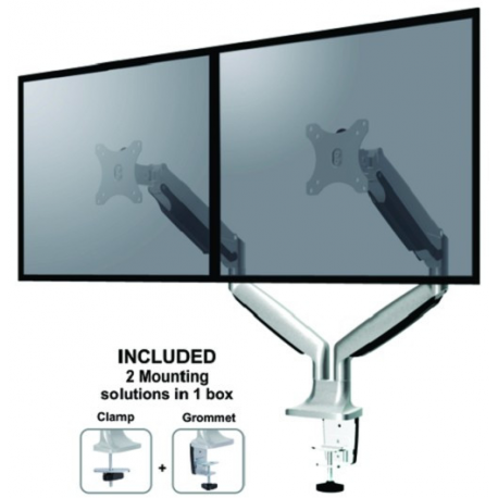 Neomounts by Newstar Select NM-D750D - Mounting kit - for 2 LCD displays (full-motion) - silver - screen size: 10"-32" - clamp mountable, grommet, desk-mountable - 4