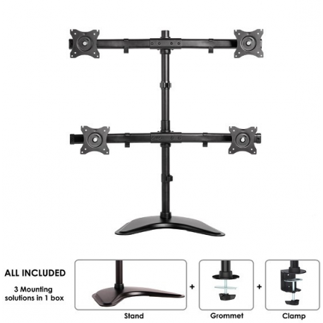Neomounts by Newstar Select NM-D335D4 - Stand - for 4 LCD displays (full-motion) - black - screen size: 10"-27" - desktop stand, clamp mountable, grommet, desk-mountable - 18