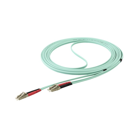 StarTech.com Aqua OM4 Duplex Multimode Fiber - 16 ft  /  5m - 100 Gb - 50 / 125 - OM4 Fiber - LC to LC Fiber Patch Cable (450FBLCLC5) - Network cable - LC multi-mode (M) to LC multi-mode (M) - 5 m - fibre optic - duplex - 50  /  125 micron - OM4 - aqua - 4