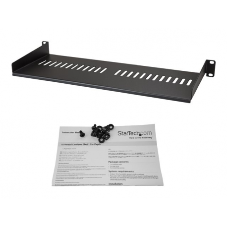StarTech.com 1U Vented Server Rack Cabinet Shelf, 7in Deep Fixed Cantilever Tray, Rackmount Shelf for 19" AV / Data / Network Equipment Enclosure w /  Cage Nuts & Screws, 44lbs Weight Capacity - 1U Vented Rack Shelf (CABSHELF1U7V) - Rack shelf - black - 1U - 7" - 4