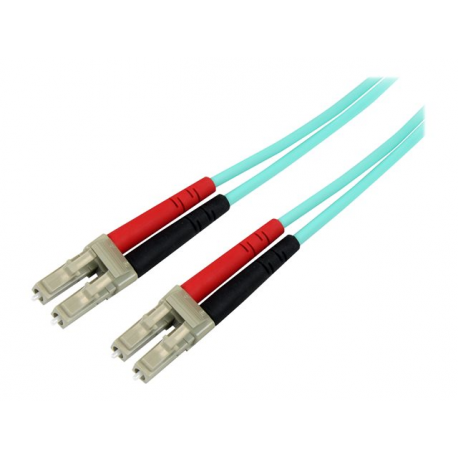 StarTech.com Aqua OM4 Duplex Multimode Fiber - 1m  /  3 ft - 100 Gb - 50 / 125 - OM4 Fiber - LC to LC Fiber Patch Cable (450FBLCLC1) - Network cable - LC multi-mode (M) to LC multi-mode (M) - 1 m - fibre optic - duplex - 50  /  125 micron - OM4 - aqua - 6