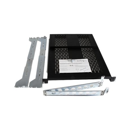 StarTech.com 2U Vented Sliding Server Rack Shelf w /  Cable Management Arm - 27.7 to 31.6in Adjustable Mounting Depth - 125lb - 24in Deep - Rack shelf - black - 2U - for P / N: RK1233BKM, RK2433BKM, RK2537BKM, RK3236BKF, RK4236BKB, RK4242BK24, RK4242BK30 - 2