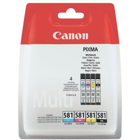 Canon CLI-581 C / M / Y / BK Photo Value Pack - 4-pack - 5.6 ml - black, yellow, cyan, magenta - original - ink tank  /  paper kit - for PIXMA TS6251, TS6350, TS6351, TS705, TS8252, TS8350, TS8351, TS8352, TS9550, TS9551 - 0