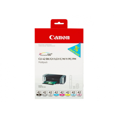 Canon CLI-42 BK / GY / LG / C / M / Y / PC / PM Multipack - 8-pack - grey, yellow, cyan, magenta, light grey, photo cyan, photo magenta - original - ink tank - for PIXMA PRO-100, PRO-100S; PIXUS PRO-100 - 2