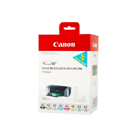 Canon CLI-42 BK / GY / LG / C / M / Y / PC / PM Multipack - 8-pack - grey, yellow, cyan, magenta, light grey, photo cyan, photo magenta - original - ink tank - for PIXMA PRO-100, PRO-100S; PIXUS PRO-100 - 3