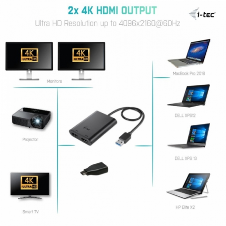 i-tec USB 3.0 / USB-C Dual HDMI 2x 4K Ultra HD Video Adapter