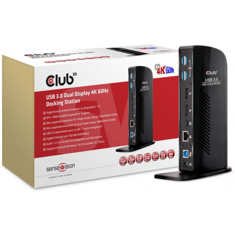 Club3D SenseVision USB 3.0 Dual Display 4K60Hz Docking Station - Docking station - USB - DP - GigE - 1