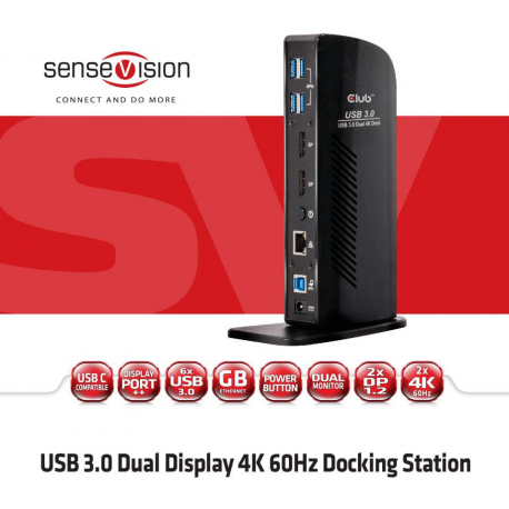 Club3D SenseVision USB 3.0 Dual Display 4K60Hz Docking Station - Docking station - USB - DP - GigE - 2