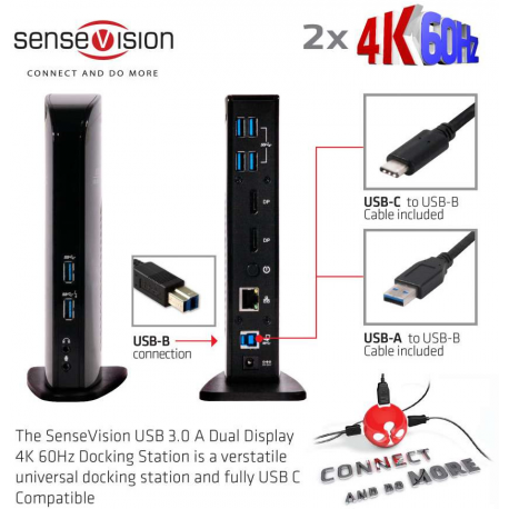Club3D SenseVision USB 3.0 Dual Display 4K60Hz Docking Station - Docking station - USB - DP - GigE - 4