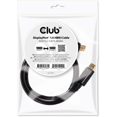 Club 3D - DisplayPort cable - DisplayPort (M) to DisplayPort (M) - DisplayPort 1.4 - 1 m - black - 1