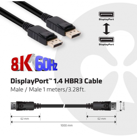 Club 3D - DisplayPort cable - DisplayPort (M) to DisplayPort (M) - DisplayPort 1.4 - 1 m - black - 2