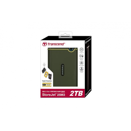 Transcend StoreJet 25M3 - Hard drive - 2 TB - external (portable) - 2.5" - USB 3.1 Gen 1 - 256-bit AES - iron grey - 0