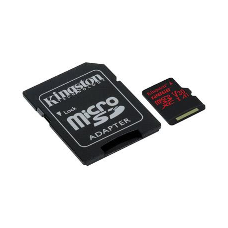 Kingston microSDXC Canvas React 128GB 100R/80W U3 UHS-I V30 A1 Card + SD Adptr