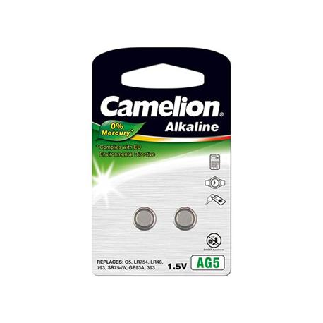 Camelion Alkaline Button celles 1.5V (LR754) AG5/LR48/393, 2-pack, "no mercury" - 2