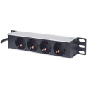 Intellinet 10" 1U Rackmount 4-Way Power Strip - German Type", With Power Indicator, No Surge Protection, 1.8m Power Cord - Power strip (rack-mountable) - 125 V - input: CEE 7 / 4 - output connectors: 4 (CEE 7 / 3) - 1U - 10" - Germany - black