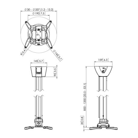 Vogel's Professional PPC 1585 - Mounting kit (ceiling mount, interface plate, telescopic pole) for projector - white - ceiling mountable - 2