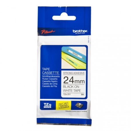 Brother TZe-S251 - Extra strength adhesive - black on white - Roll (2.4 cm x 8 m) 1 cassette(s) laminated tape - for Brother PT-D600; P-Touch PT-3600, D800, E550, E800, P750, P900, P950; P-Touch EDGE PT-P750 - 2