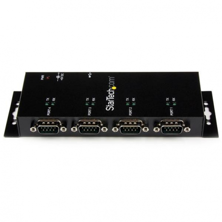 StarTech.com 4 Port USB to Serial RS232 Adapter - Wall Mount - Din Rail - COM Port Retention - FTDI USB to DB9 RS232 Hub (ICUSB2324I) - Serial adapter - USB 2.0 - RS-232 x 4 - black - 2