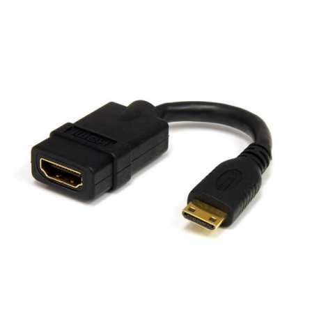 StarTech.com 5in Mini HDMI to HDMI Adapter, 4K High Speed HDMI Adapter, 4K 30Hz Ultra HD High Speed HDMI Adapter, HDMI 1.4, Gold Plated Connectors, UHD Mini HDMI Adapter 4K, Black - Mini HDMI to HDMI Converter - HDMI adapter - HDMI female to mini HDMI male - 1.3 cm - shielded - black - for P / N: HDMM30CM - 1