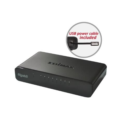 Edimax 8 Port Gigabit SOHO Switch with USB cable, energy efficient 802.3az