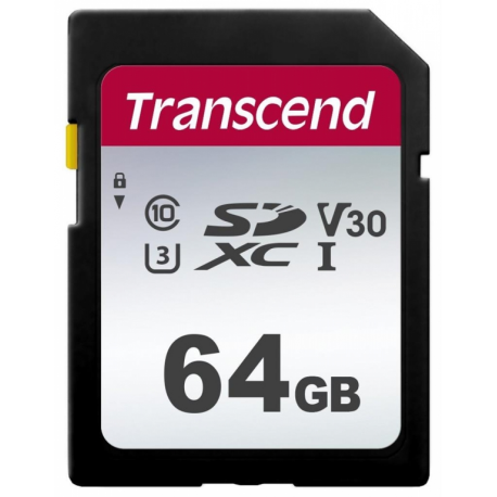 Transcend 300S - Flash memory card - 64 GB - Video Class V10  /  UHS-I U1  /  Class10 - SDXC UHS-I - 2