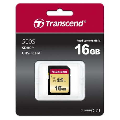 Transcend 500S - Flash memory card - 16 GB - UHS-I U1  /  Class10 - SDHC UHS-I - 1