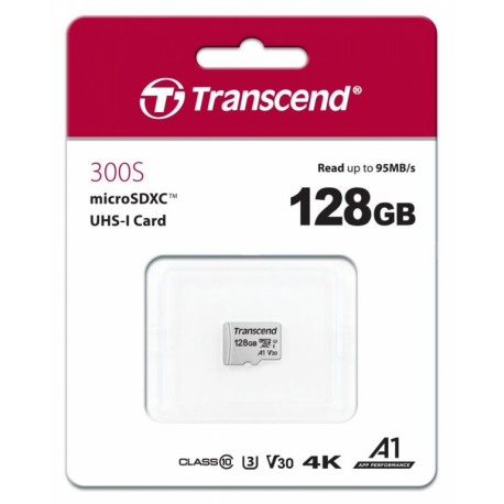 Transcend 300S - Flash memory card - 128 GB - A1  /  Video Class V30  /  UHS-I U3 - microSDXC - 1
