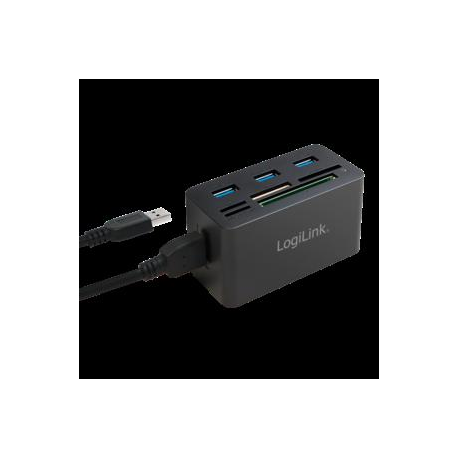 LogiLink USB 3.0 Hub with All-in-One Card Reader - Hub - 3 x SuperSpeed USB 3.0 - desktop - 1