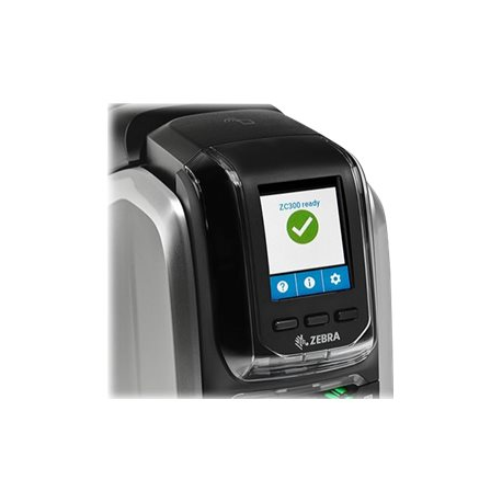Zebra ZC300 - Plastic card printer - colour - dye sublimation / thermal transfer - CR-80 Card (85.6 x 54 mm) - 300 dpi - up to 900 cards / hour (mono) / up to 200 cards / hour (colour) - capacity: 100 cards - USB 2.0, LAN, Wi-Fi - 4