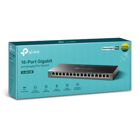 TP-Link TL-SG116E Unmanaged Pro - Switch - unmanaged - 16 x 10 / 100 / 1000 - desktop - 3