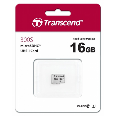 Transcend 300S - Flash memory card (adapter included) - 16 GB - UHS-I U1  /  Class10 - microSDHC UHS-I - 1