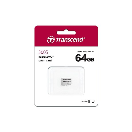 Transcend 300S - Flash memory card (adapter included) - 64 GB - UHS-I U1  /  Class10 - microSDXC UHS-I - 2
