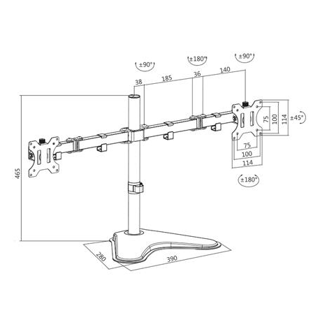 LogiLink Dual Monitor Desk Stand - Mounting kit - for 2 monitors (adjustable arm) - cold-rolled steel - screen size: 13"-32" - desk-mountable - 1