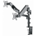 Manhattan TV & Monitor Mount, Desk, Full Motion (Gas Spring), 2 screens, Screen Sizes: 10-27", Black, Clamp or Grommet Assembly, Dual Screen, VESA 75x75 to 100x100mm, Max 8kg (each), Lifetime Warranty - Mounting kit (desk clamp mount, dual swing arm, clamp base, 2 gas springs) - for 2 LCD displays - plastic, aluminium, steel - screen size: 17"-32" - desk-mountable